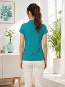 Kadın Yeşil Polo Yaka Basıc T-Shirt thumbnail 3