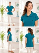 Kadın Yeşil Polo Yaka Basıc T-Shirt thumbnail 4