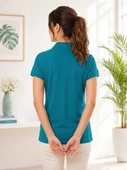 Kadın Yeşil Polo Yaka Basıc T-Shirt thumbnail 3
