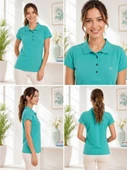 Kadın Mint Yeşili Polo Yaka Basıc T-Shirt thumbnail 4