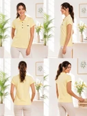 Kadın Sarı Polo Yaka Basıc T-Shirt thumbnail 4