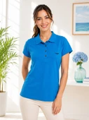 Kadın Turkuaz Polo Yaka Basıc T-Shirt thumbnail 1