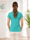 Kadın Mint Yeşili Polo Yaka Basıc T-Shirt thumbnail 3