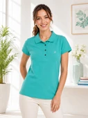 Kadın Mint Yeşili Polo Yaka Basıc T-Shirt thumbnail 1