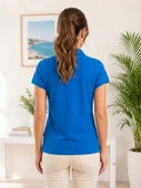 Kadın Mavi Polo Yaka Basıc T-Shirt thumbnail 3