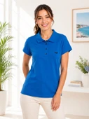 Kadın Mavi Polo Yaka Basıc T-Shirt thumbnail 1