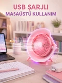 Gece Lambası Özellikli Şarjlı Mini Masaüstü Fan thumbnail 1