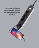USB Yuvalı Anahtarlı Üçlü Priz 2 Metre Kablolu thumbnail 5