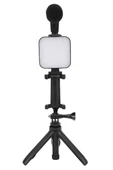 Telefon Tutucu Mini Mikrofonlu Tripod Vlog Çekim Video thumbnail 5