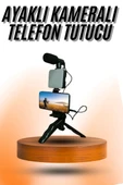 Telefon Tutucu Mini Mikrofonlu Tripod Vlog Çekim Video thumbnail 1