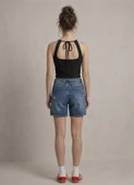 Kadın Triko Örme Halter Yaka Crop Bluz - Siyah thumbnail 3