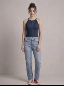Kadın Triko Örme Halter Yaka Crop Bluz - Lacivert thumbnail 2