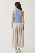 Kadın Fitilli Halter Yaka Crop Bluz - Mavi thumbnail 3