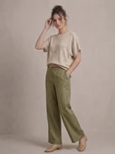 Kadın Basic Relaxed Keten Bluz - Bej thumbnail 2