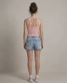 Kadın Triko Örme Halter Yaka Crop Bluz - Pembe thumbnail 3