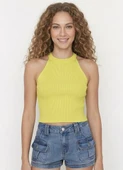 Kadın Fitilli Halter Yaka Crop Bluz - Sarı thumbnail 4