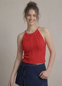 Kadın Triko Örme Halter Yaka Crop Bluz - Kırmızı thumbnail 1