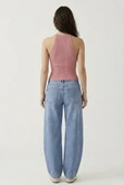 Kadın Fitilli Halter Yaka Crop Bluz - Pembe thumbnail 3