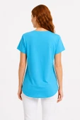 Kadın Basic & Baskılı Yuvarlak Yaka T-Shirt - Mavi thumbnail 2