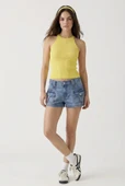 Kadın Fitilli Halter Yaka Crop Bluz - Sarı thumbnail 2
