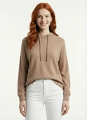 Kadın Kapüşonlu Basic Regular Fit Sweatshirt - Açık Pembe thumbnail 1