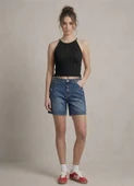 Kadın Triko Örme Halter Yaka Crop Bluz - Siyah thumbnail 2
