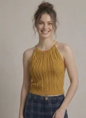 Kadın Triko Örme Halter Yaka Crop Bluz - Camel thumbnail 1