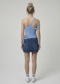 Asimetrik Tek Omuz Triko Crop Bluz - Mavi thumbnail 3