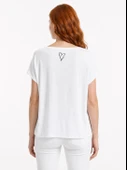 Kadın Beyaz Basic Yuvarlak Yaka T-Shirt - Beyaz thumbnail 2