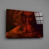 Kırmızı Duman ve Kadın Cam Tablo thumbnail 2