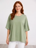 Oversize Kesim Kadın Basic T-Shirt Açık Yeşil - Yeşil thumbnail 1