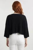 Kadın Siyah Triko Crop Bluz - Siyah thumbnail 2