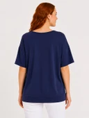 Lacivert Oversize Kadın Basic T-Shirt - Lacivert thumbnail 2