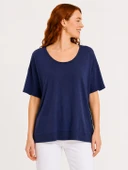 Lacivert Oversize Kadın Basic T-Shirt - Lacivert thumbnail 1
