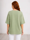 Oversize Kesim Kadın Basic T-Shirt Açık Yeşil - Yeşil thumbnail 2