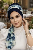 Lacivert Batik Desen Fularlı Bone thumbnail 3