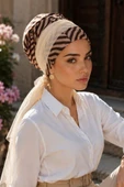 Bej Kahve Desen Sarı Fularlı Bone thumbnail 2