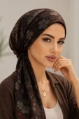 Kahve Yeşil Desenli Eşarp Bone thumbnail 2
