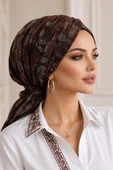 Kahve Yeşil Desenli Tokalı Bone thumbnail 1