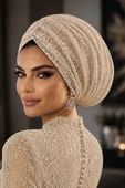 Başak Sarı Dantel Çift Katlı Drapeli Büzgülü Salaş Bone thumbnail 2