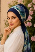 Lacivert Batik Desen Fularlı Bone thumbnail 1
