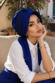 Saks Mavi Fularlı Şapka Bone thumbnail 1