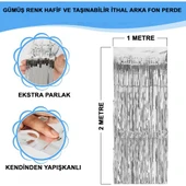 Gümüş Metalize Saçaklı Fon Perde thumbnail 1