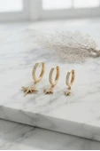 Gold Renk Kutup Yıldız Model 3 lü Küpe Seti thumbnail 1