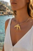 Kırlangıç Model Gold Renk Choker Kadın Kolye thumbnail 2