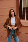 Kadın Premium Taba Süet Blazer Ceket thumbnail 2