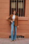 Kadın Premium Taba Süet Blazer Ceket thumbnail 3