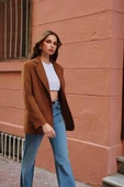 Kadın Premium Taba Süet Blazer Ceket thumbnail 1