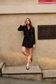 Kadın Premium Tuvit Siyah Crop Ceket thumbnail 8