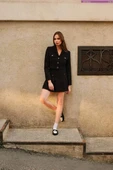 Kadın Premium Tuvit Siyah Crop Ceket thumbnail 7